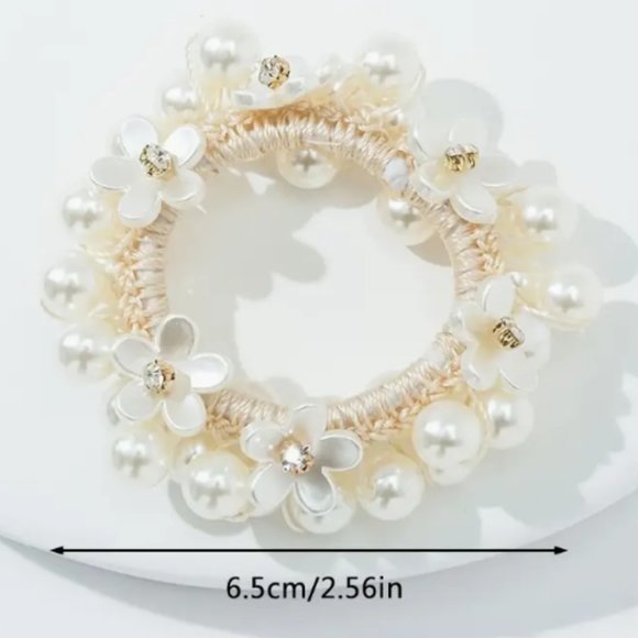 PEARL, FLOWER, & CRYSTAL SCRUNCHIE - Picture 2 of 2